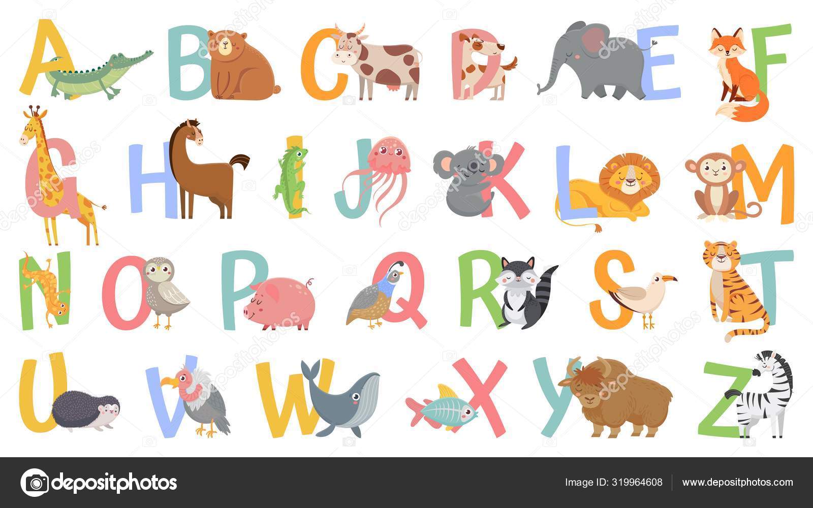Cartoon animals alphabet for kids. Learn letters with funny animal, zoo ABC and english alphabet for kids vector illustration Stock Vector Image by ©.com #319964608 Cartoon animals alphabet for kids. Learn letters with funny animal, zoo ABC and english alphabet for kids vector illustration Stock Vector Image by ©.com #319964608