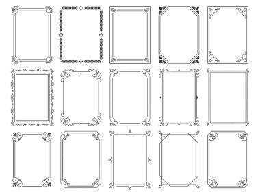 Klasik kaligrafik çerçeveler. Çerçevelenmiş sertifika şablon çizimi seti için dekoratif kaligraf çerçevesi, geçmişe dönük zarif süsleme kenarlıkları ve filigran çiçeği süslemeleri