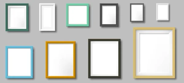 Realistic photo frame. Square and rectangular frames, photos on wall template 3D realistic vector set — Stock Vector