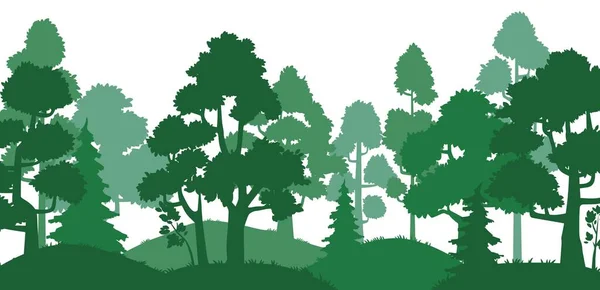 Bosbomen silhouet. Natuur landschap, groen park steegje en boom silhouetten vector illustratie — Stockvector