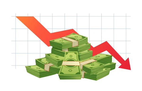 Διάγραμμα απωλειών μετρητών. Οικονομικό χρονοδιάγραμμα πληθωρισμού, απώλεια χρήματος και μείωση στην απεικόνιση φορέα του εισοδήματος — Διανυσματικό Αρχείο