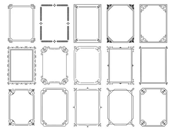 Klasik kaligrafik çerçeveler. Çerçevelenmiş sertifika şablon çizimi seti için dekoratif kaligraf çerçevesi, geçmişe dönük zarif süsleme kenarlıkları ve filigran çiçeği süslemeleri