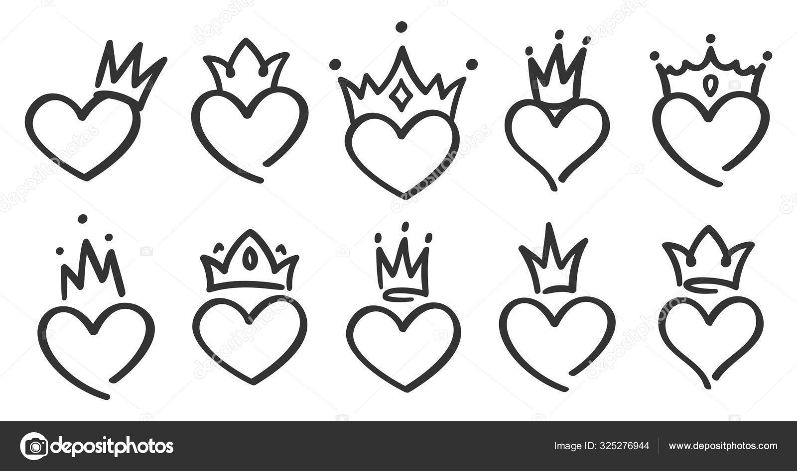 Hand Drawn Crowned Hearts Doodle Princess King And Queen Crown