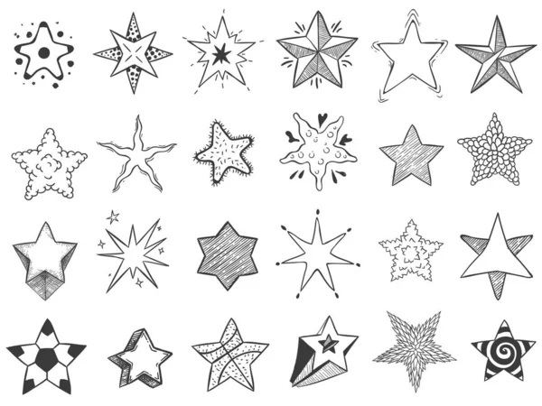 Boceto estrellas. Forma de estrella Doodle, lindo starburst dibujado a mano y clasificación estrellas vector conjunto — Archivo Imágenes Vectoriales
