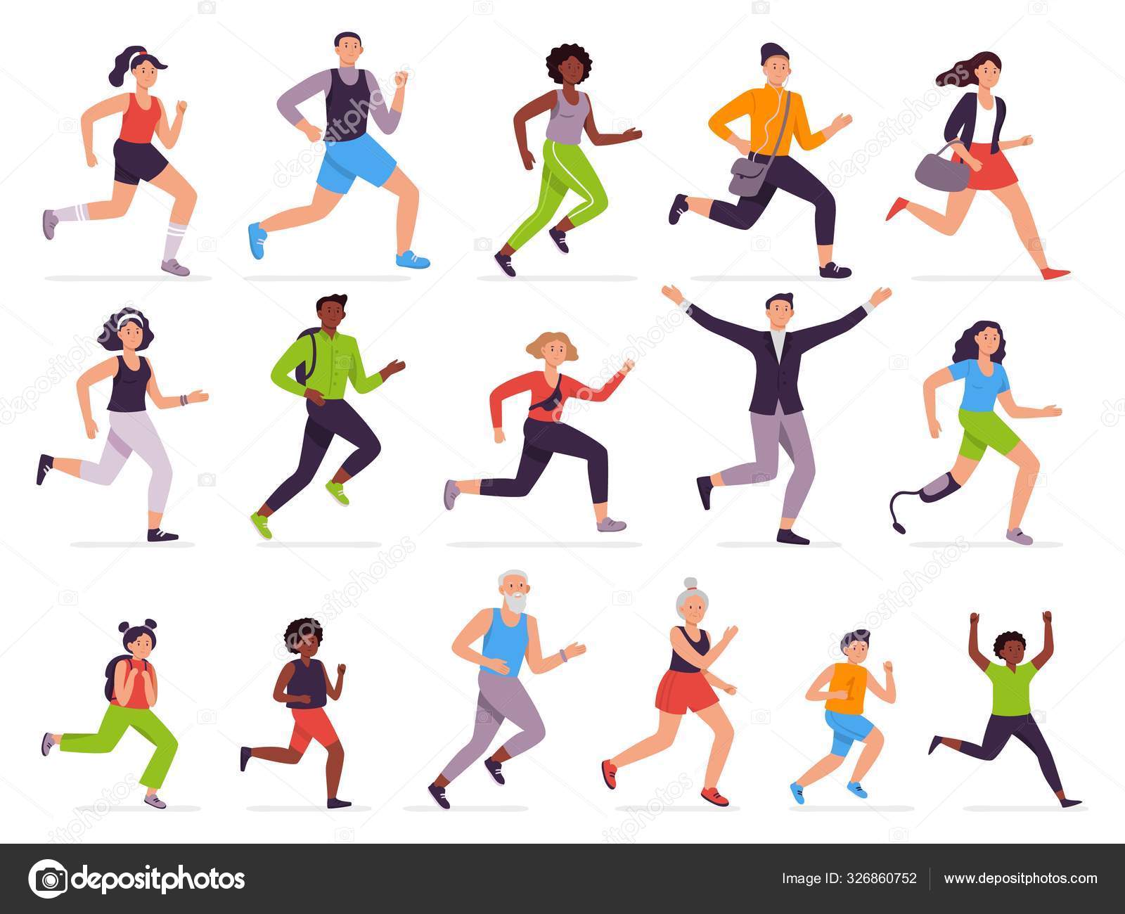 As pessoas correm. Correndo pessoa, menina rápida e menino sprint. Miúdos a  correr, homem e mulher.