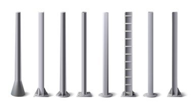 Metal direkler. Çelik inşaat direği, alüminyum borular ve metal sütun vektör çizimi