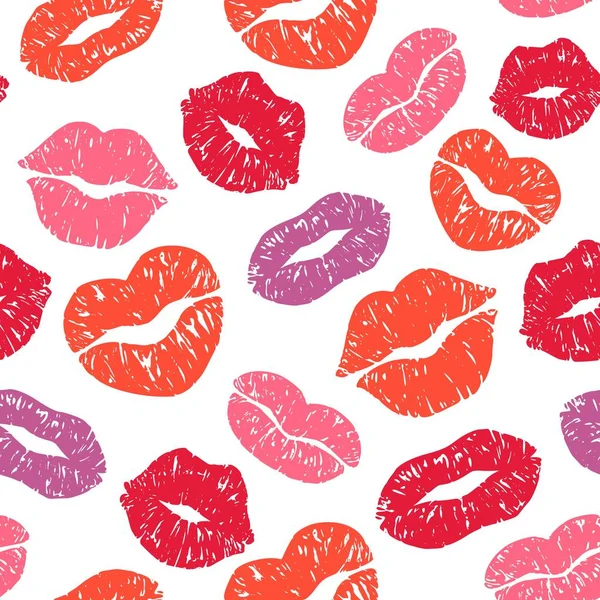 Läppar trycker sömlöst mönster. Kyss utskrifter med konsistens, färg flickor läppar vektor illustration — Stock vektor