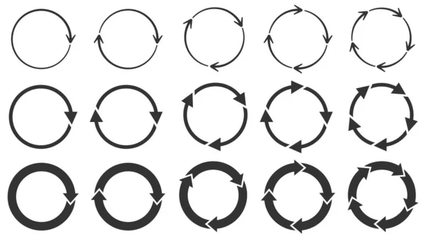 Flechas circulares. Recarregue ou repita o ícone, gire a seta e gire o símbolo de carregamento. Conjunto de vetores de ponteiro circular —  Vetores de Stock