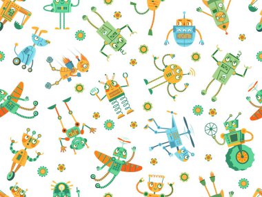 Kusursuz robot deseni. Robot roket, renkli robot köpek ve çocuk çizimi için programlama robotları.