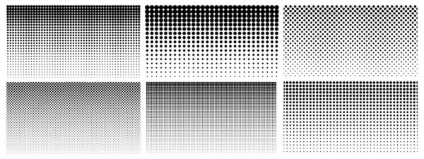 Halftone gradient. Dotted gradient, smooth dots spraying and halftones dot background seamless horizontal geometric pattern vector template set
