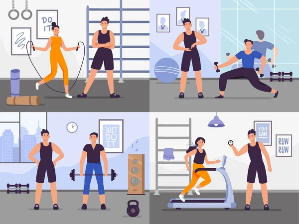 Fitnesscoach. Vektor-Illustration veranschaulicht das Training der Menschen — Stockvektor