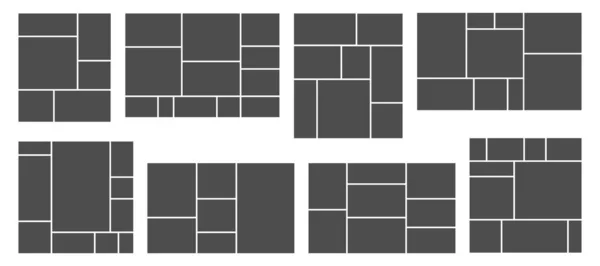 正方形の写真のコラージュ。フォトグリッドテンプレート、長方形フレームと写真構成ベクトルテンプレートセット — ストックベクタ