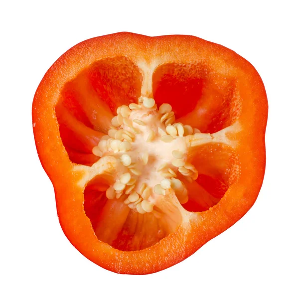 Slice Red Ripe Bell Pepper Isolated White — Stock Photo, Image