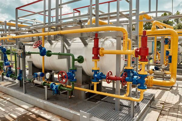 Gas industry. Pipeline and tank system. Tanks for storing liquef
