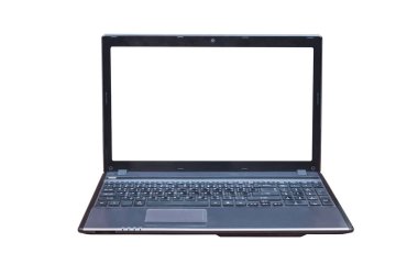 Boş ekran kırpma yolunu, siyah gövde beyaz zemin üzerine izole ile dizüstü bilgisayar.