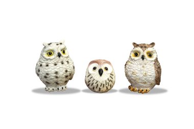 Baykuş aile bebeği, kesme yolu olan beyaz arka planda izole edilmiş.