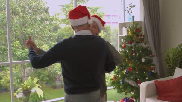 Oudere Paren Dansen Lucht Kerstavond Het Concept Van Blijvende Liefde — Stockvideo