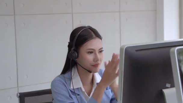 Beautiful Call Center Staff Typing Keyboards Talking Friendly Way Providing — Stock Video
