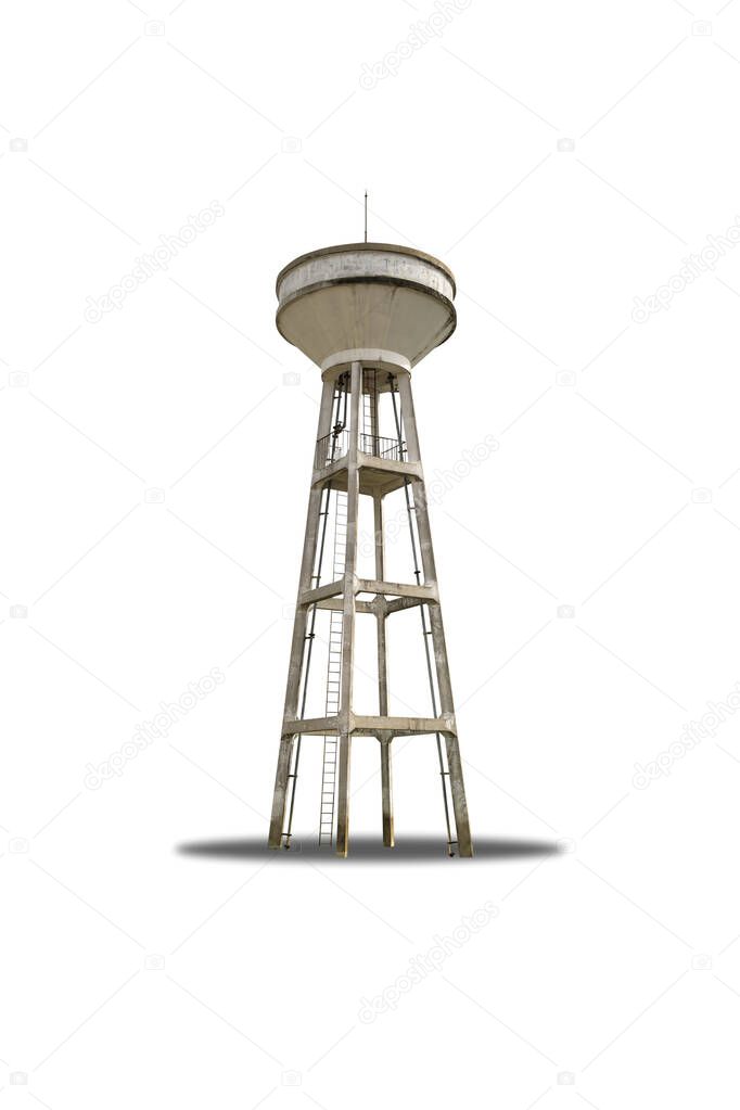 The water tank is made of concrete, placed on a high ground,isolated on white background with clipping path.