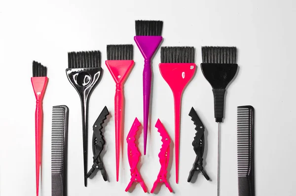 Professional Hairdresser Tools. Do a hairstyle, cut and dry your hair. Set of tools for beauty salon. Hairdryer, brush, haircut, scissors