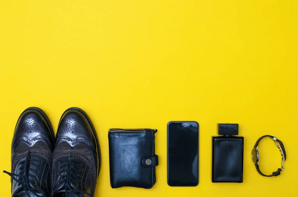 Kollektion Von Bekleidung Und Accessoires Für Männer Ansicht Von Oben — Stockfoto