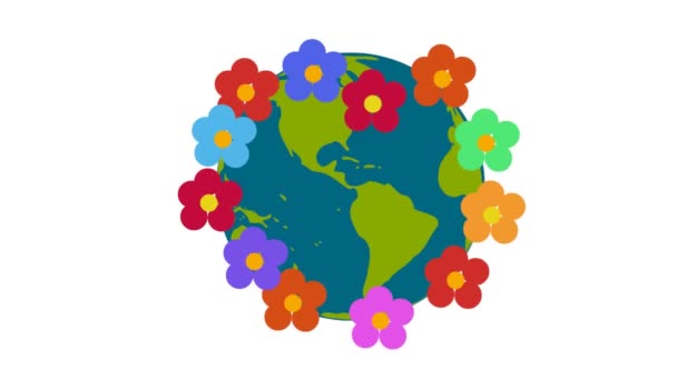 Earth Day Blumen Rund Den Globus — Stockvideo