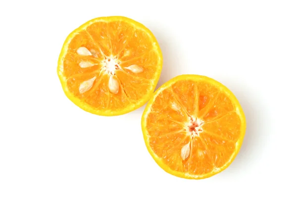 Naranjas Frescas Medio Cortadas Ricas Vitamina Vista Superior Aislada Sobre —  Fotos de Stock