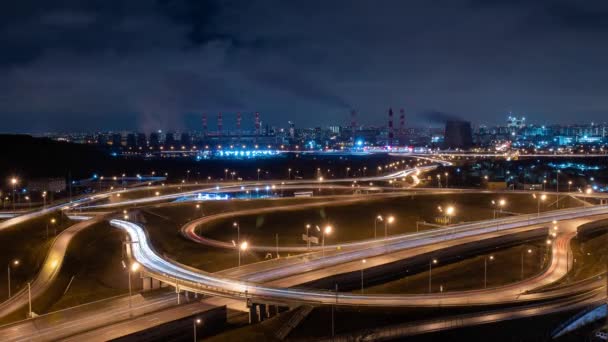Ταχύτητα Κυκλοφορίας Αστική Πόλη Μονοπάτια Φωτός Άποψη Του Αυτοκινητόδρομου Έντονη — Αρχείο Βίντεο