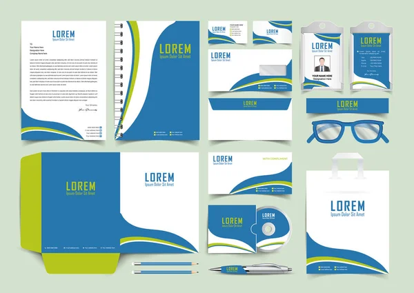 Zakelijk Blauw Merk Identity Set Stationery Sjabloon Ontwerp Kit Merk — Stockvector