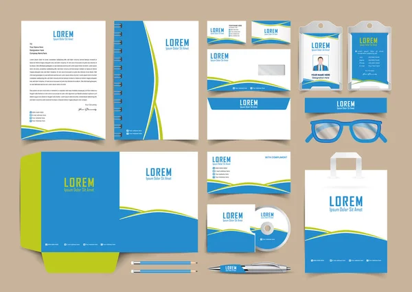 Corporate Business Blue Branding Briefpapier Identitätsschablone Design Trendige Briefpapier Set — Stockvektor
