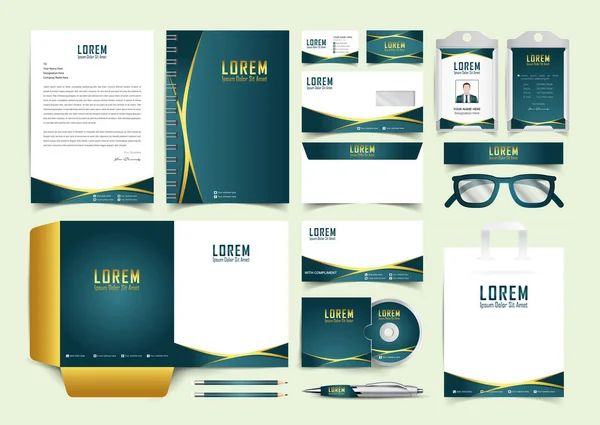 Corporate Business Gouden Branding Briefpapier Identiteit Sjabloon Ontwerp Trendy Briefpapier — Stockvector