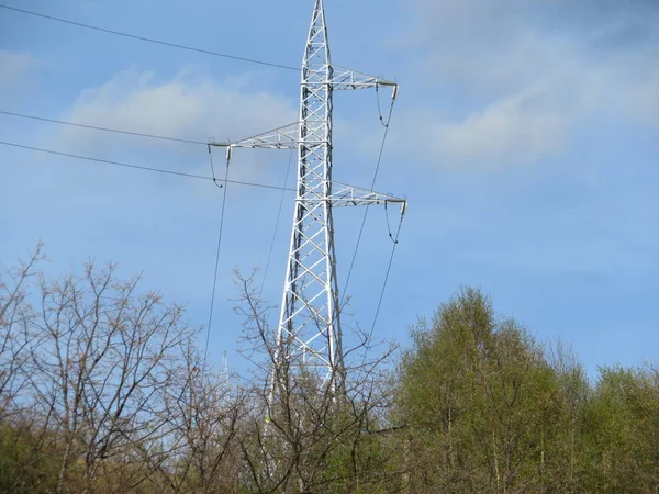 Líneas de cables eléctricos que llevan la energía a nuestros hogares — Foto de Stock