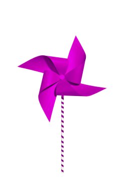 Beyaz arkaplanda izole edilmiş mor kağıt fırıldak.