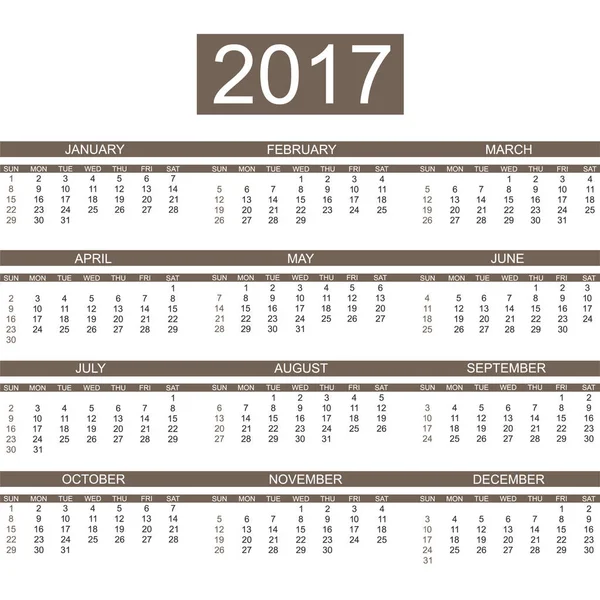 2017 CALENDAR SIMPLE DE ESTILO INGLÊS BROWN — Vetor de Stock