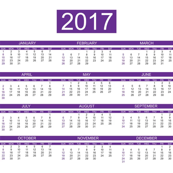 2017 Kalender englischen Stil einfach violett — Stockvektor
