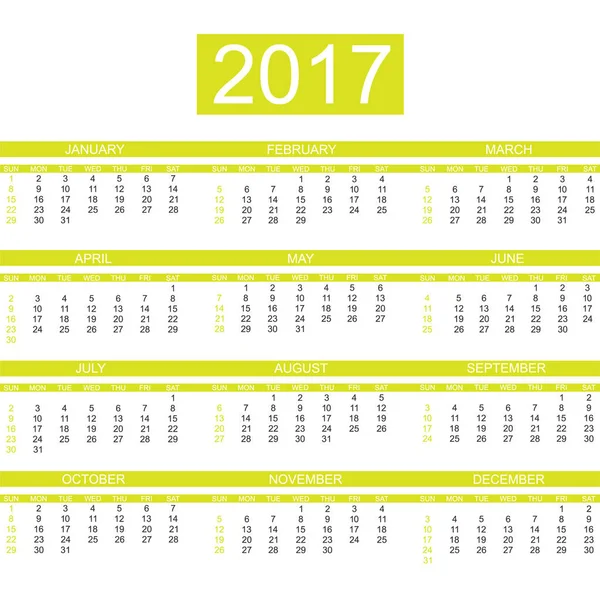 2017 kalender engelska stil enkelt gult — Stock vektor