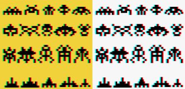 Gemi ve uzay yaratıkları Retro grafik ile