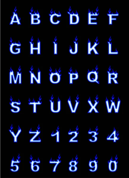 Fire alphabet, cartoon-style, simple blue — Stock Vector