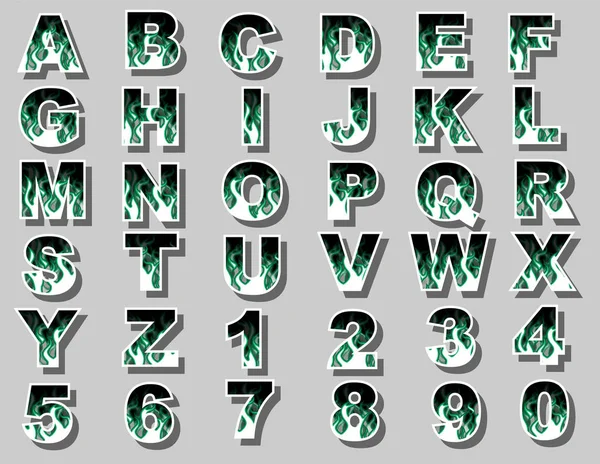 Alphabet fire flame green — Stock Vector