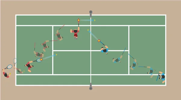 Игра в теннис, теннисный корт с игроками — стоковый вектор