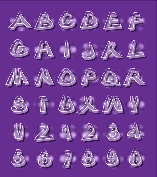Alfabeto em estilo moderno com letras distorcidas com sombreamento violeta escuro — Vetor de Stock