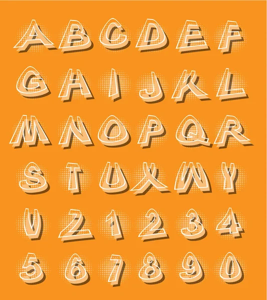 Alfabeto in stile moderno con lettere distorte con ombreggiatura arancione — Vettoriale Stock