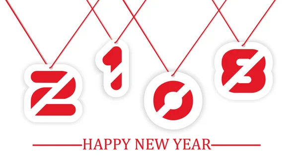2018 ευτυχισμένο το νέο έτος γραμμένο κρέμεται με κορδόνι — Διανυσματικό Αρχείο