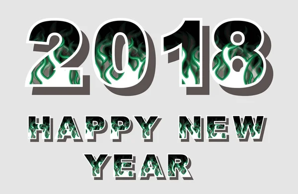 2018 happy new year flames style green — Stock Vector