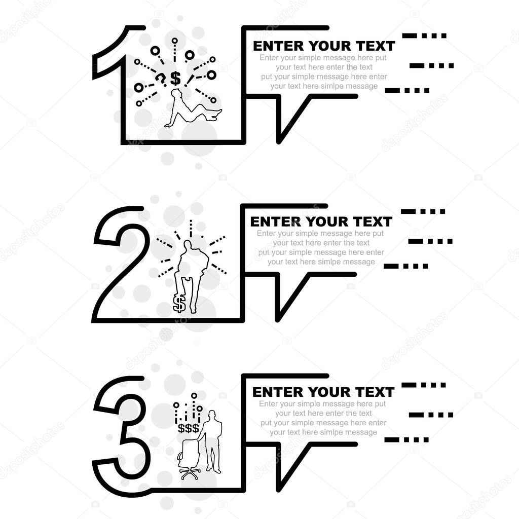 Business infographic template with numbers 3 options or steps version eight black and white