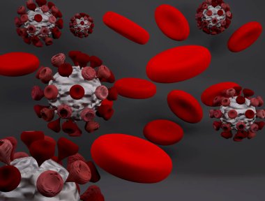 Kan ile Corona Virüsü 2019, Covid 19, 3D Render