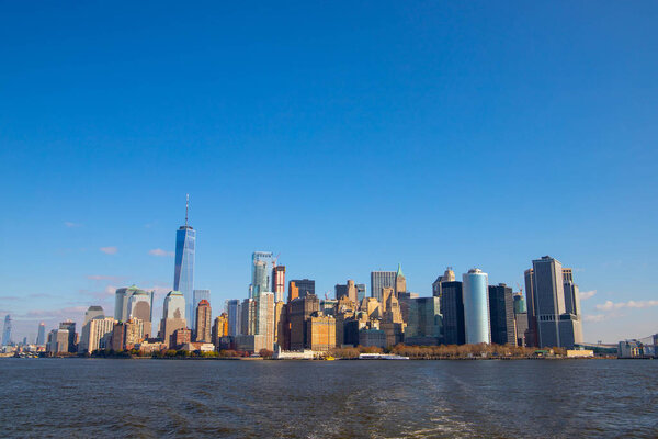 New York skyline isolated on the blue sky . October ,2018