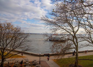 View on the harbor from Ellis island in New York , USA.November,2018.