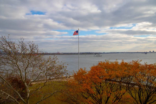 View on the harbor from Ellis island in New York , USA.November,2018.