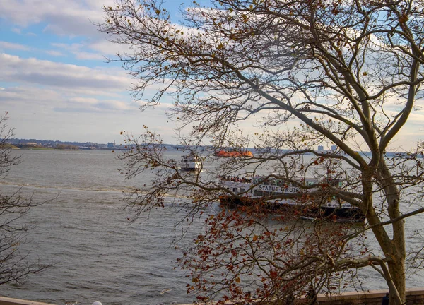 View on the harbor from Ellis island in New York , USA.November,2018.